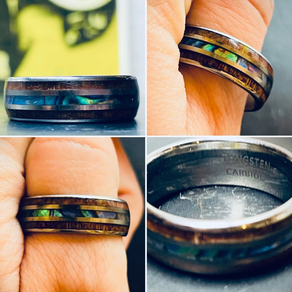 Gorgeous Abalone Shell Inlay W/ Tungsten Carbide Ring